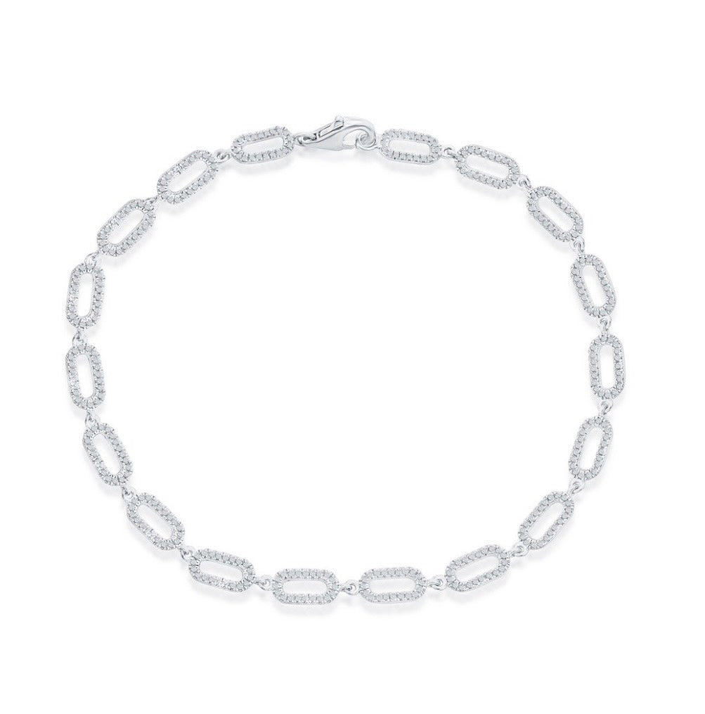 Sterling Silver, Open Rectangle Diamond Bracelet