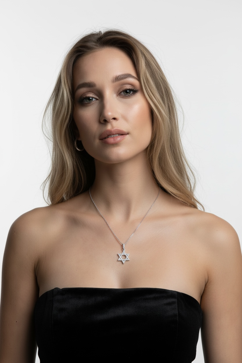 Sterling Silver, Star of David Diamond Necklace