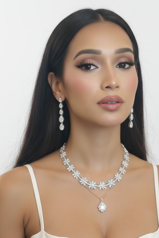 Sterling Silver, Graduating Pearshaped Diamond Earrings