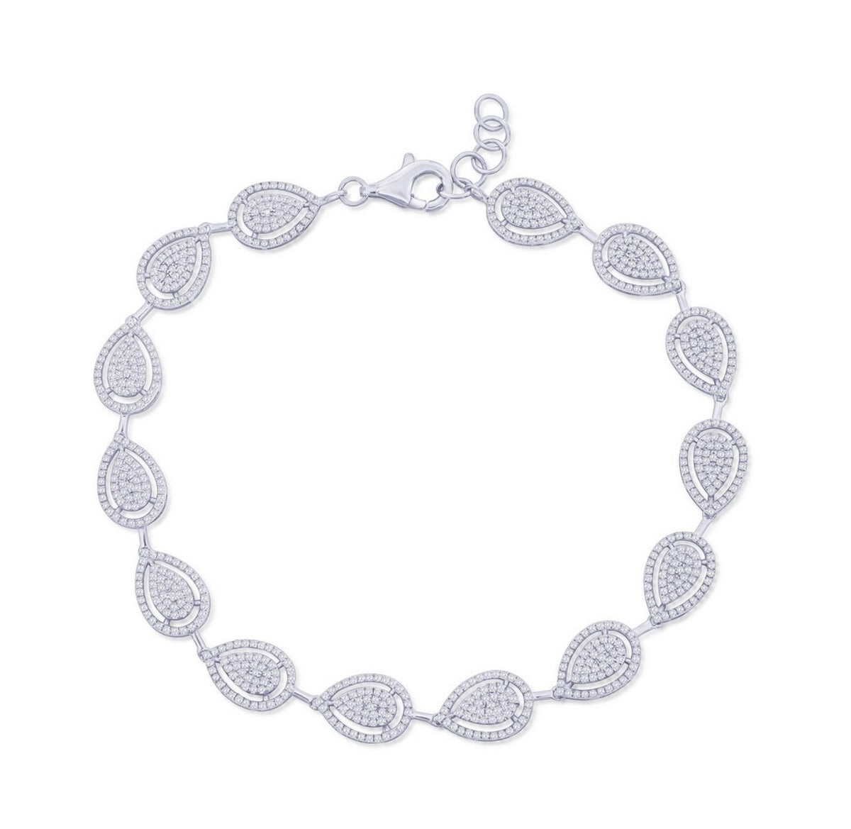 Sterling Silver, Pearshaped Halo Diamond Bracelet