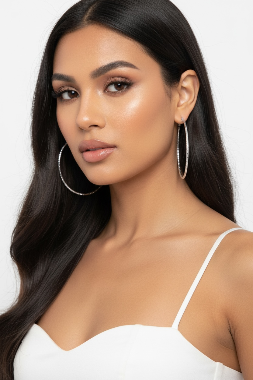 925 Sterling Silver, 50mm Diamond Cut Hoop Earrings