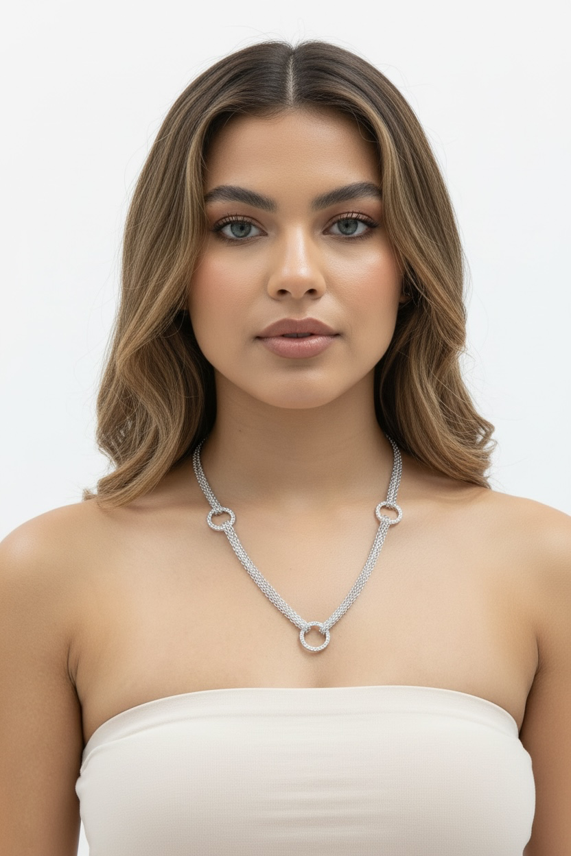 Sterling Silver Mulri-Chain Circle Necklace
