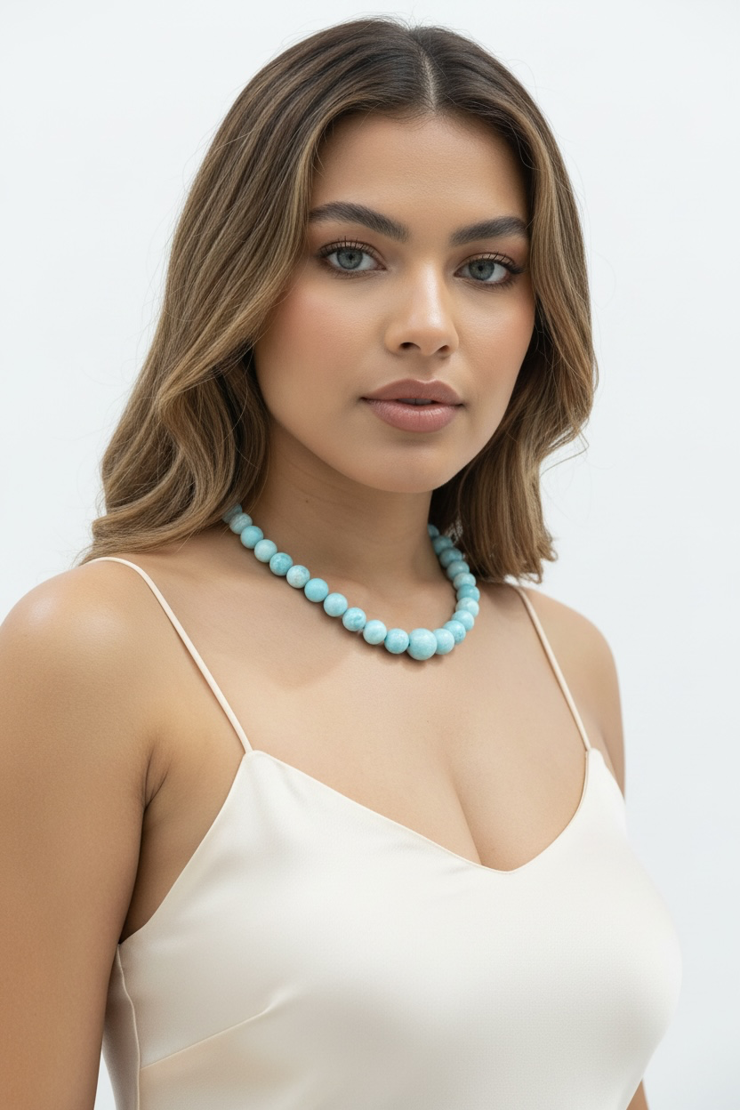 Gorgeous Larimar Necklace Caribbean Stone