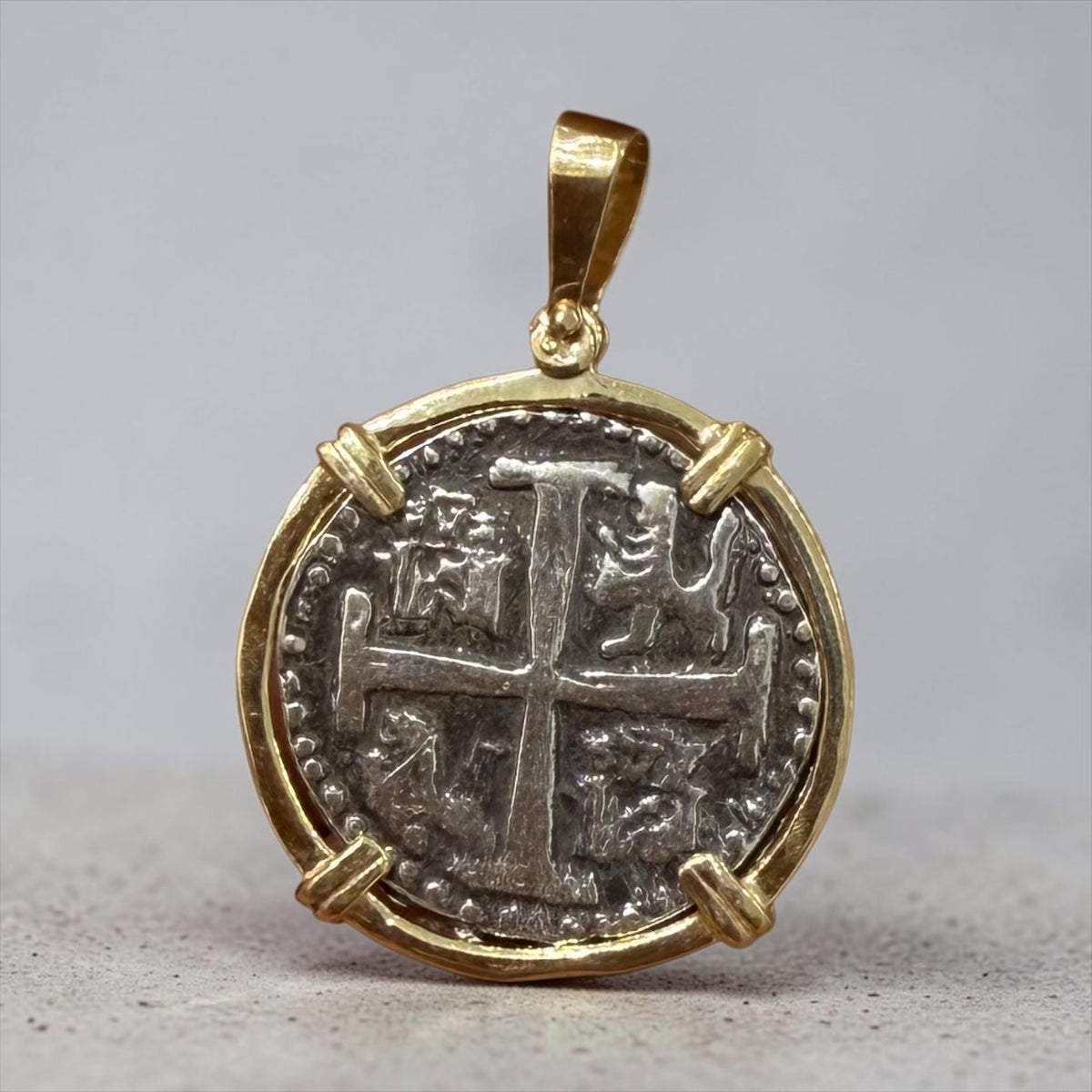 Replica Shipwreck Coin Pendant 925 sterling silver coin and 14k gold bezel