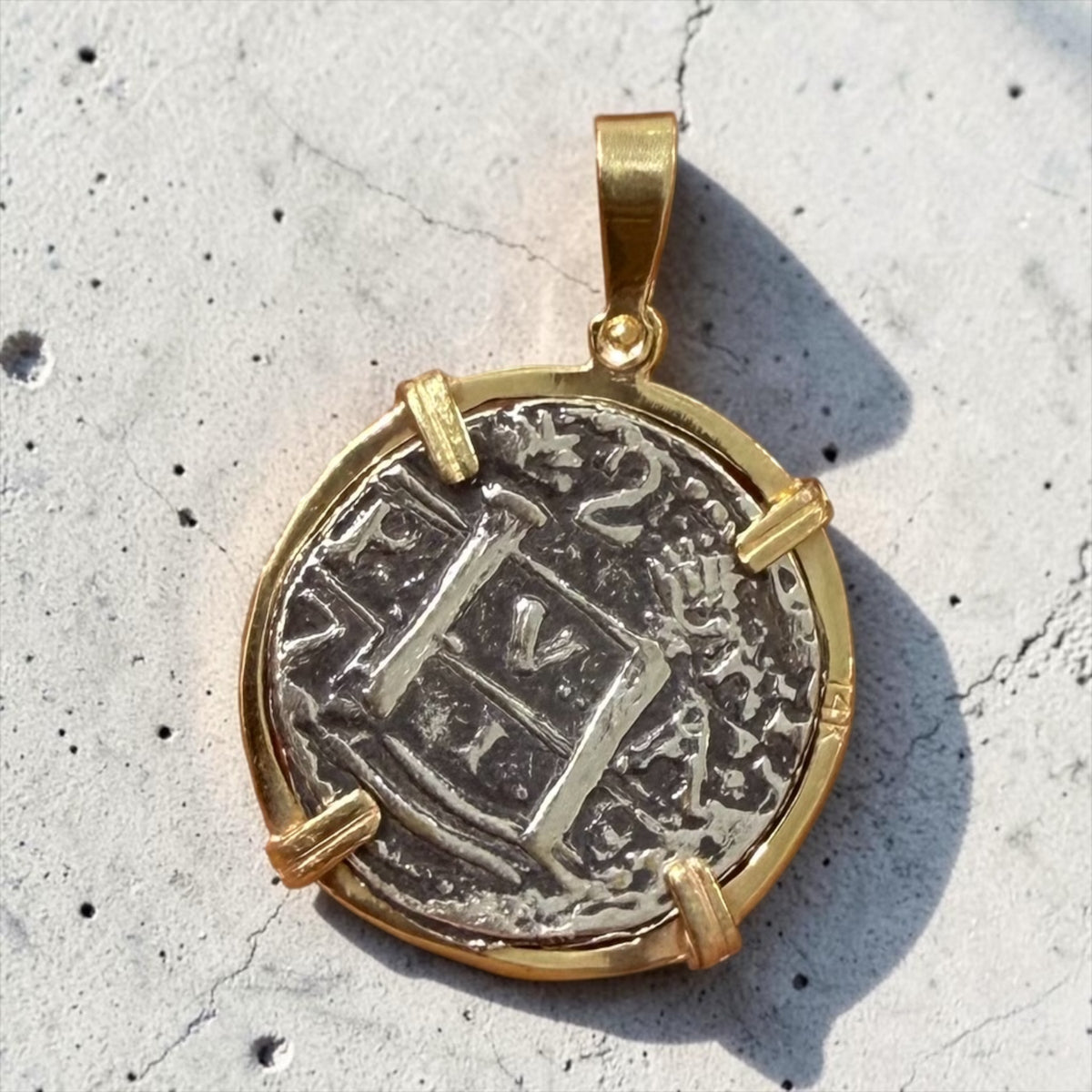 Replica Shipwreck Coin Pendant 925 sterling silver coin and 14k gold bezel