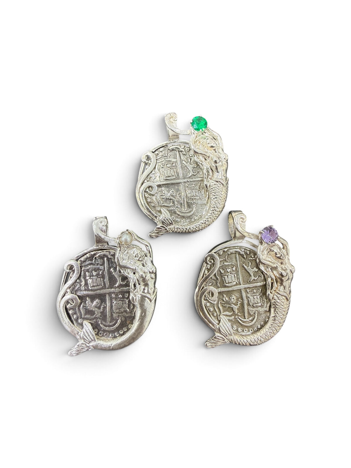 Replica Atocha Shipwreck Coin Pendant 925 solid sterling silver in Mermaid Bezel