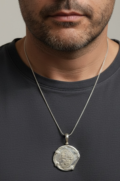 Replica atocha shipwreck large coin pendant 925 solid sterling silver