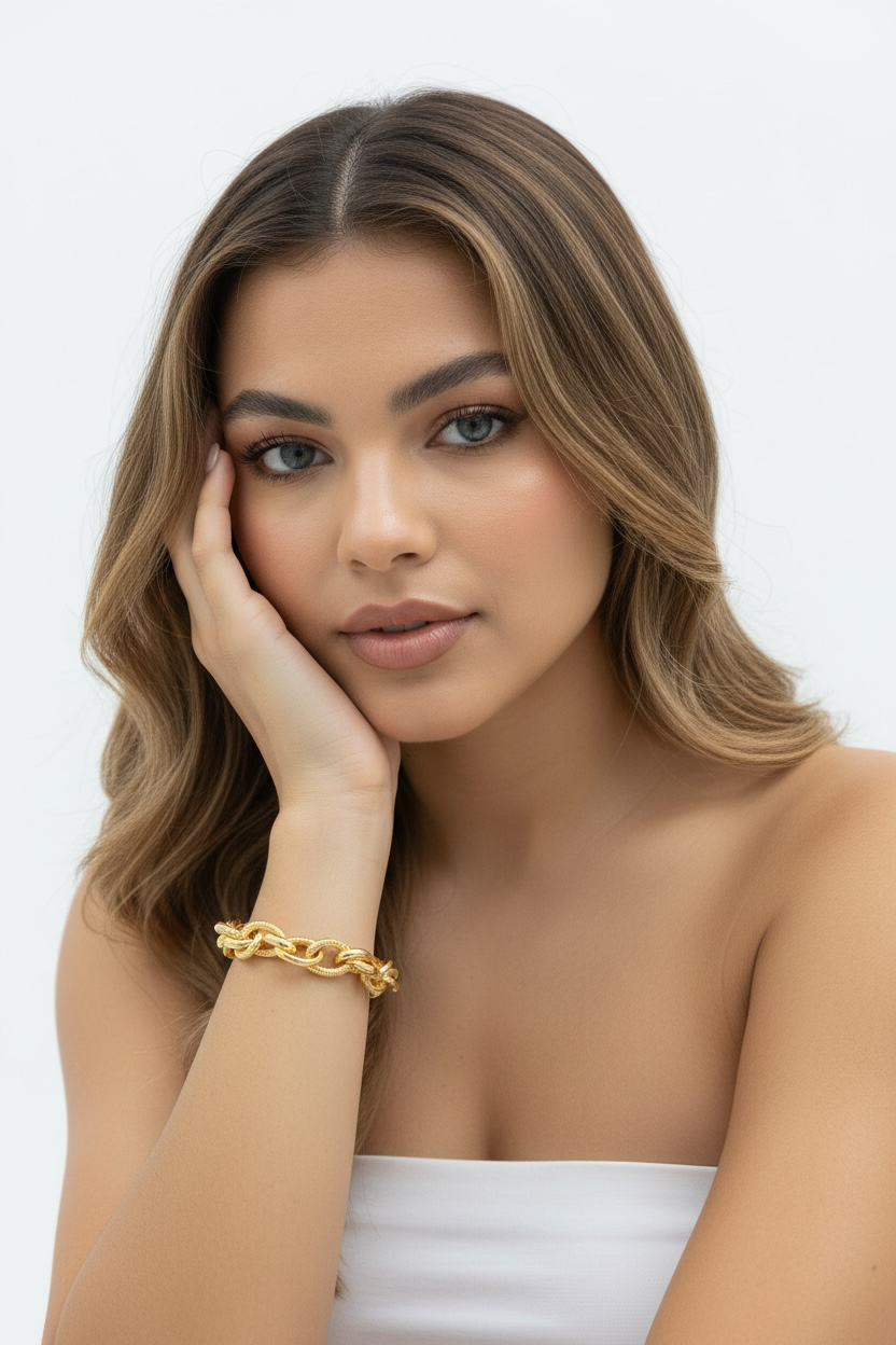 Sterling Silver, 14K Gold Overlay, Oval & Rope Design Bracelet, MADE IN ITALY