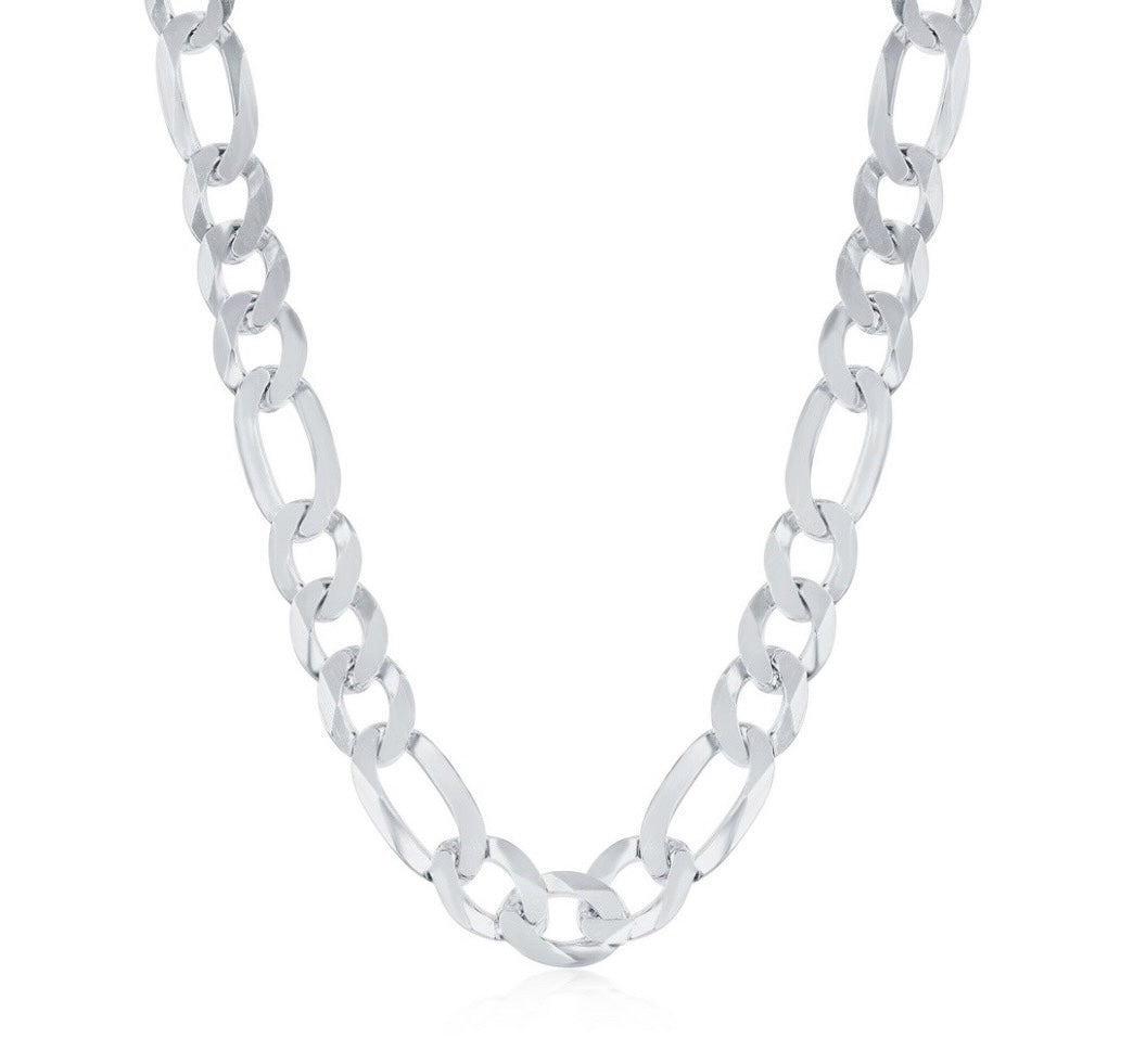 925 Sterling Silver, 7.5mm Figaro Chain - Rhodium Plated Men’s Chain