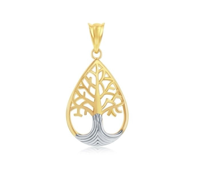 14K Yellow & White, Real Gold Tree of Life Pendant
