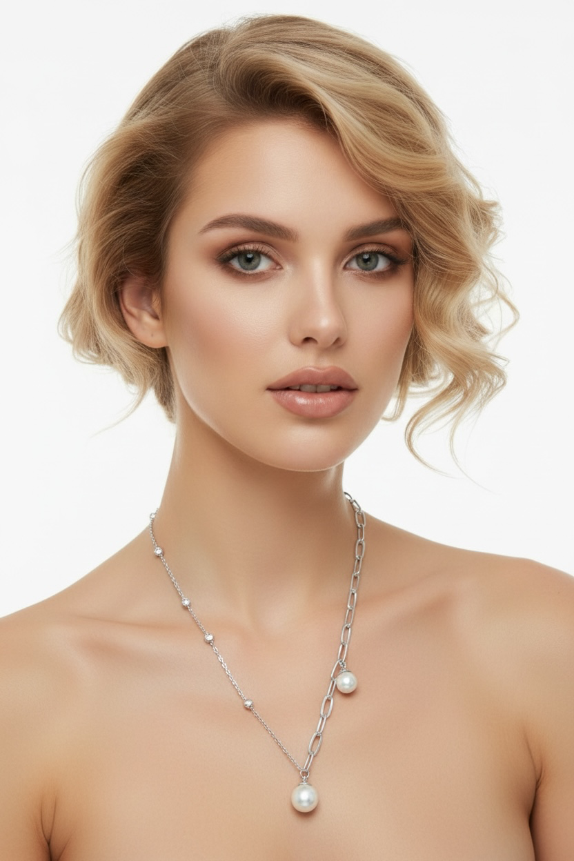 Sterling Silver Paperclip and Beaded Chain