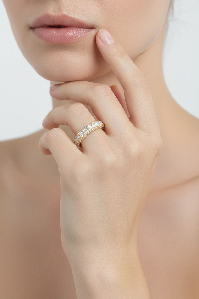 Sterling Silver, All around, Triple Row Crystalline Eternity Band