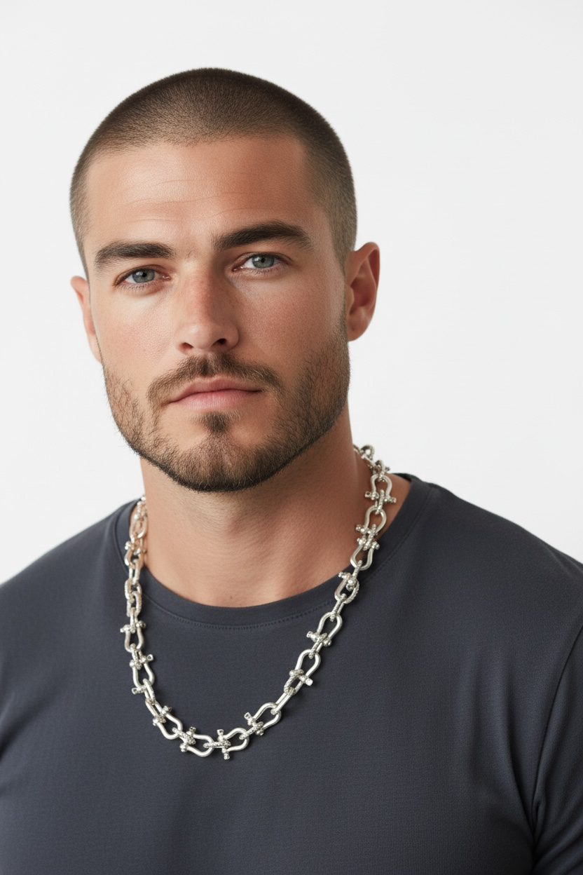 925 solid heavy sterling silver handmade shackle link necklace