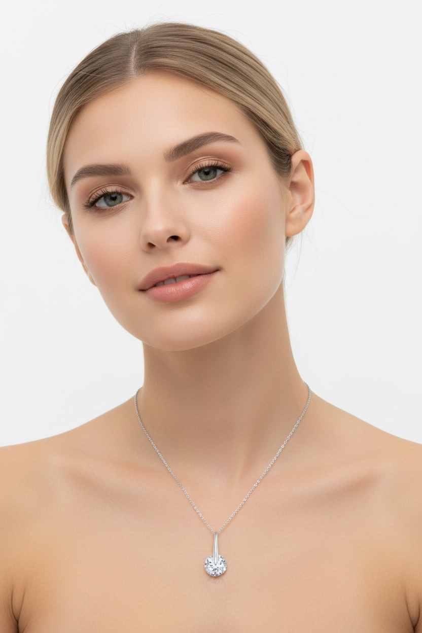 Sterling Silver, Spinning Round Crystal Necklace