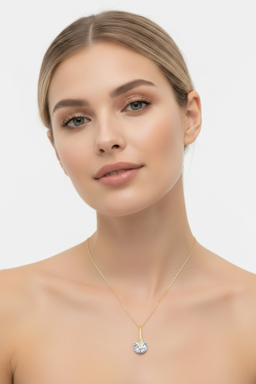 Sterling Silver, Spinning Round Crystal Necklace