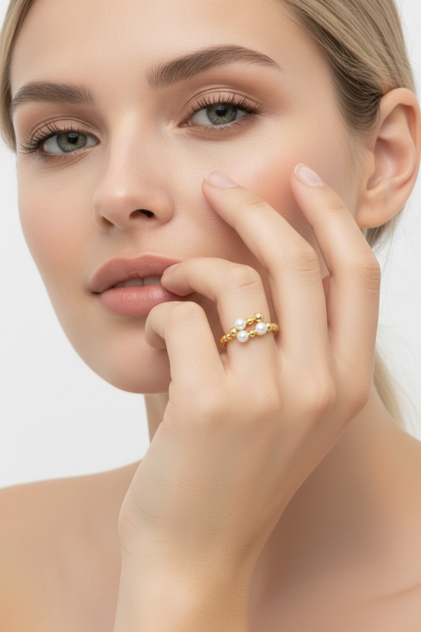 Sterling Silver, Fresh Water Pearl & Beaded Open Ring