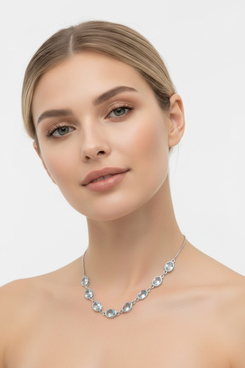 Sterling Silver, 14.1cttw Blue Topaz Ovals, Linked Necklace