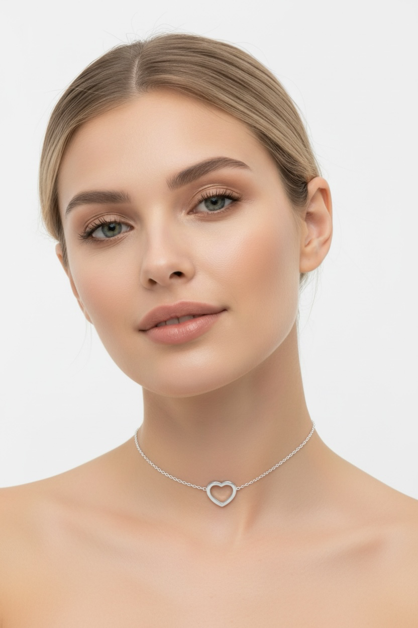 Sterling Silver Center Open Heart Choker
VALENTINE JEWELRY