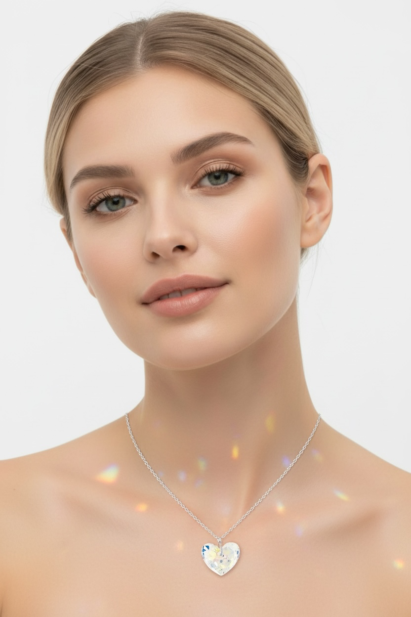 Sterling Silver AB Swarovski Crystal Large Heart Necklace