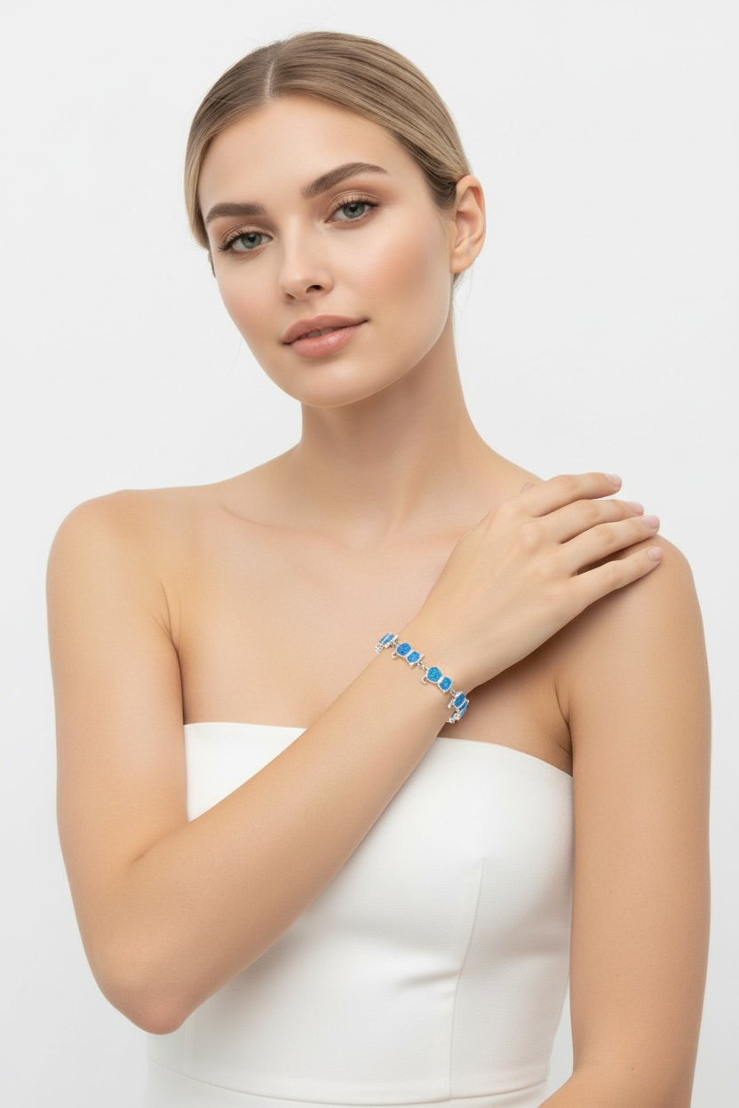 Sterling Silver "Cats" Bracelet - Blue Opal 7 inches