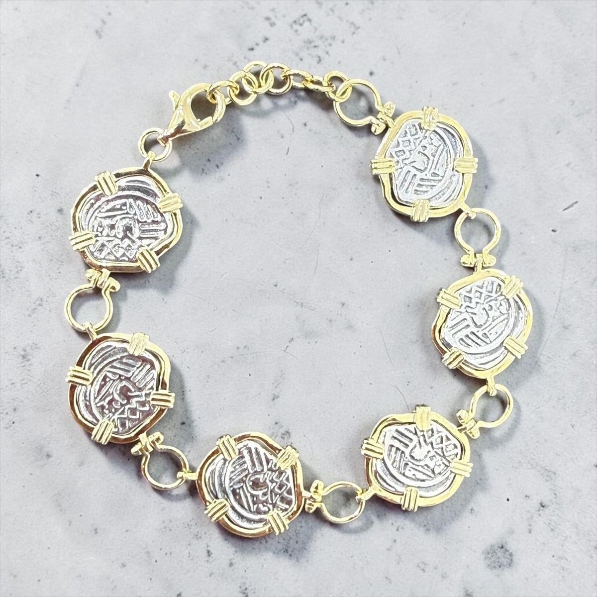 Replica of Atocha shipwreck coin bracelet two tone