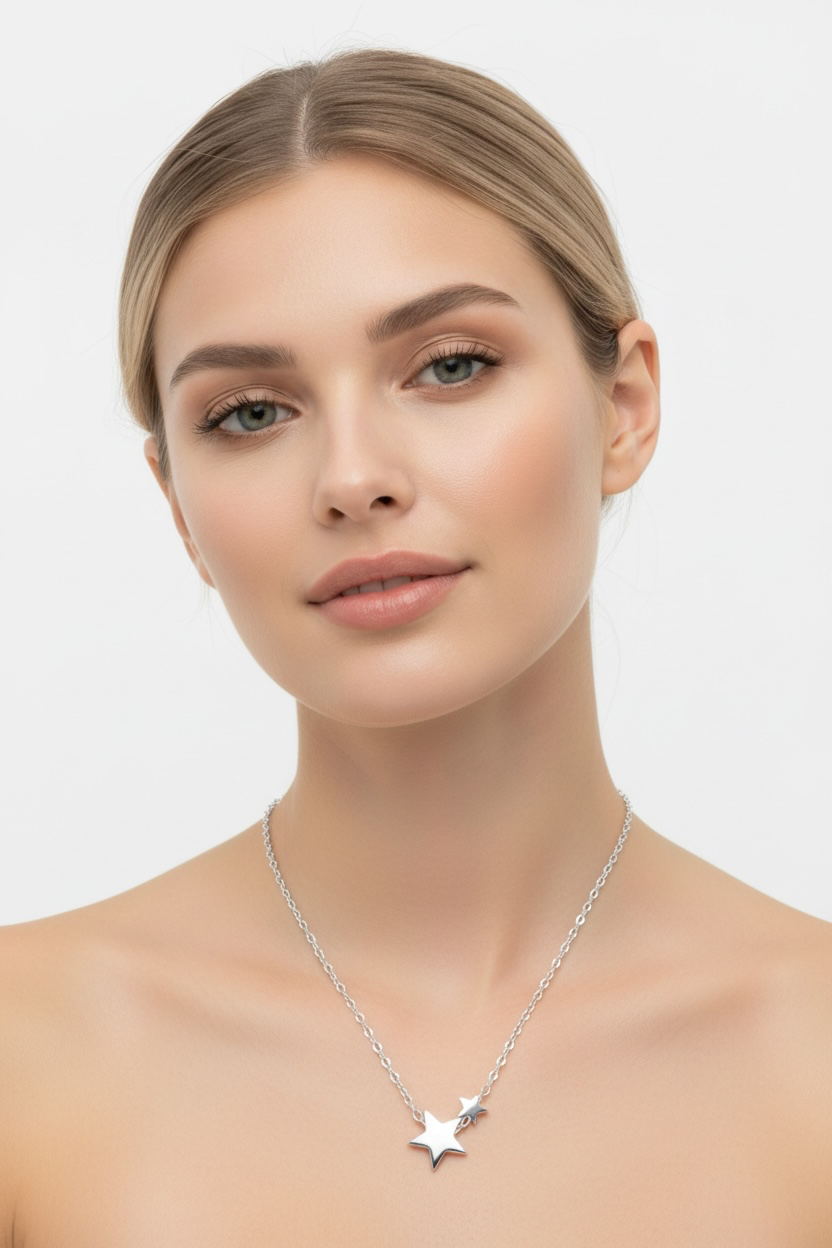 Sterling Silver Star with Smaller Star Dainty Necklace