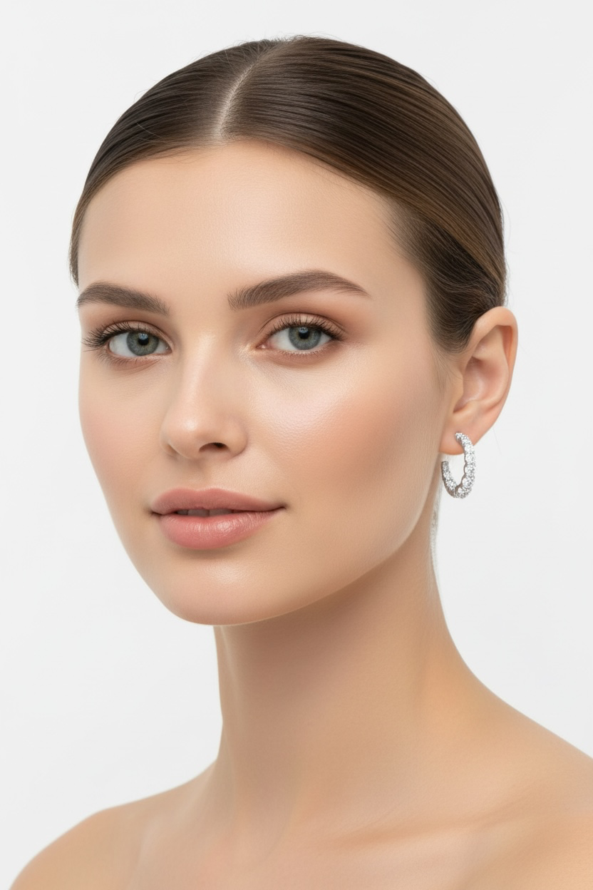 Sterling Silver, Graduating Crystal Inside-Outside Hoop Earrings 18x18mm