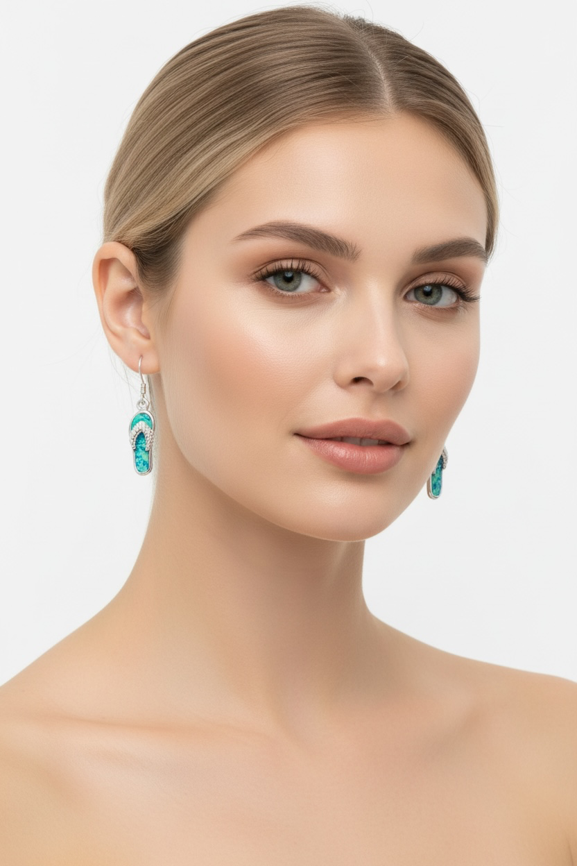 Sterling Silver, Blue Inlay Opal Flip-Flop Earrings