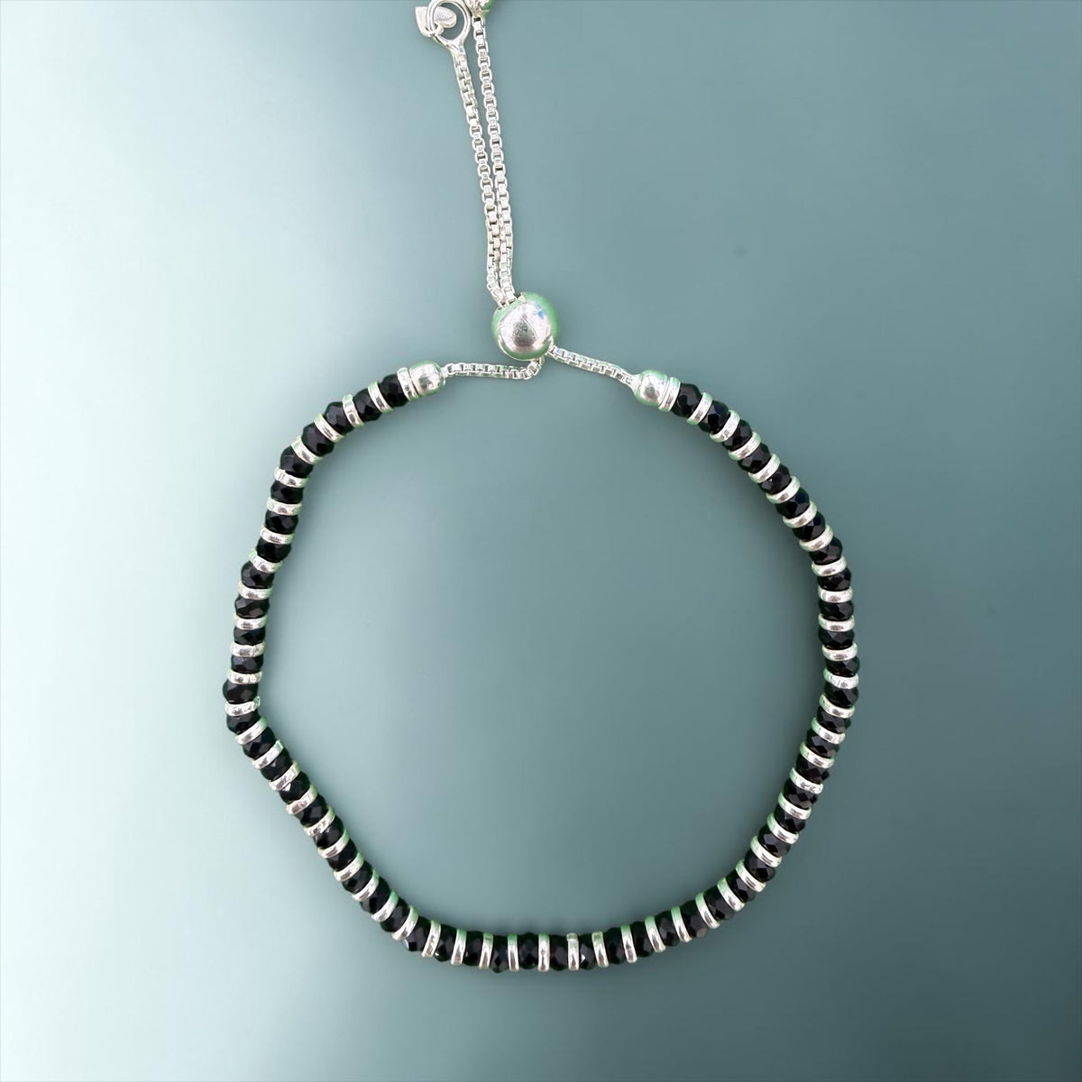 925 sterling silver black crystal adjustable bracelet