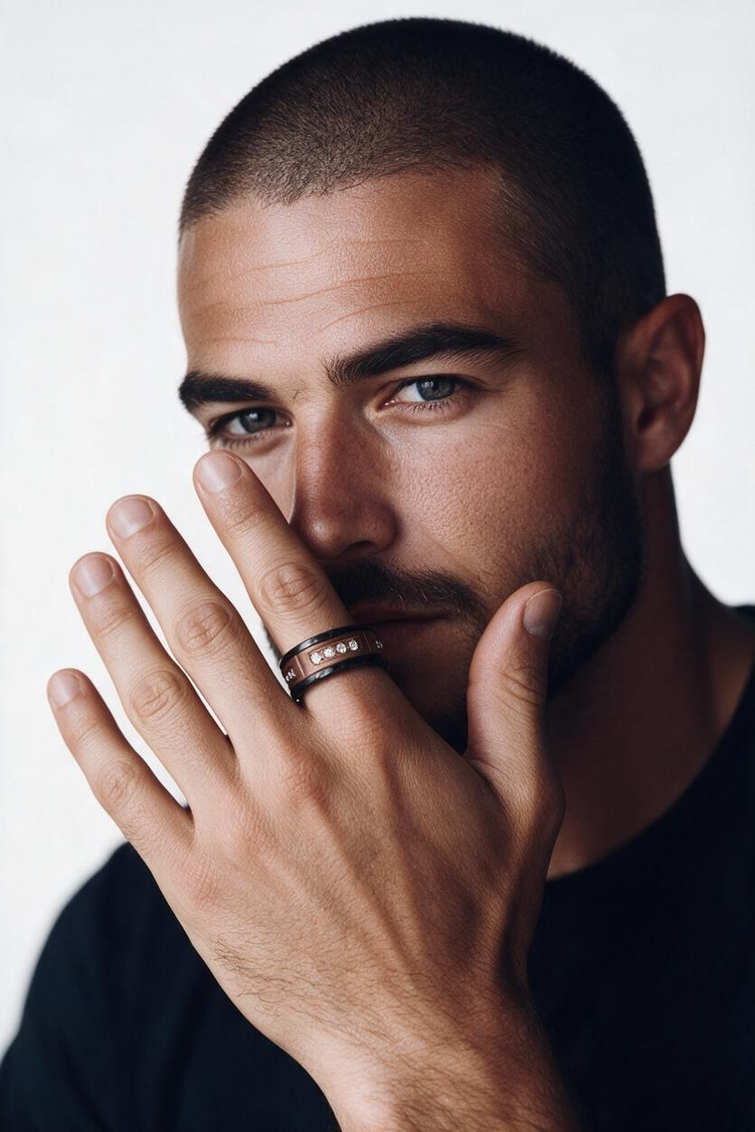 Stainless Steel, CZ Station Ring - Black & Chocolate MEN'S COLLECTION