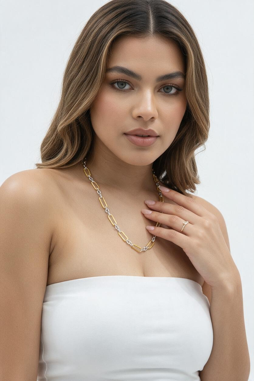 Sterling Silver, Alternating Paperclip & Oval Necklace - Two-Tone
PAPERCLIP JEWELRY