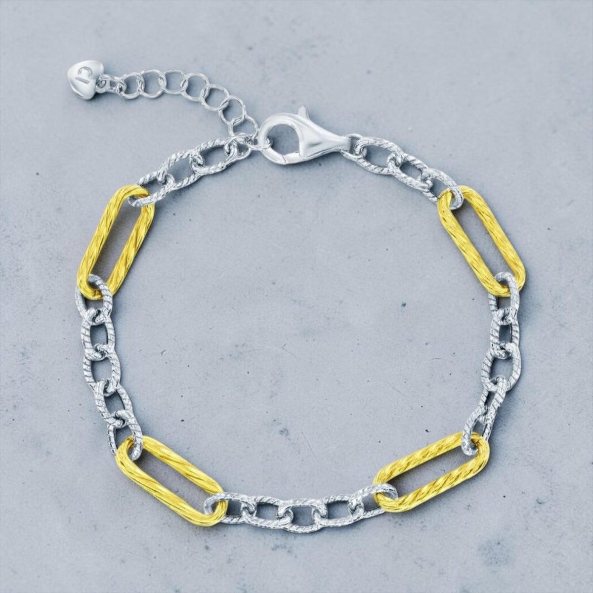 Sterling Silver, Alternating Paperclip & Oval Bracelet - Two-Tone PAPERCLIP JEWELRY
