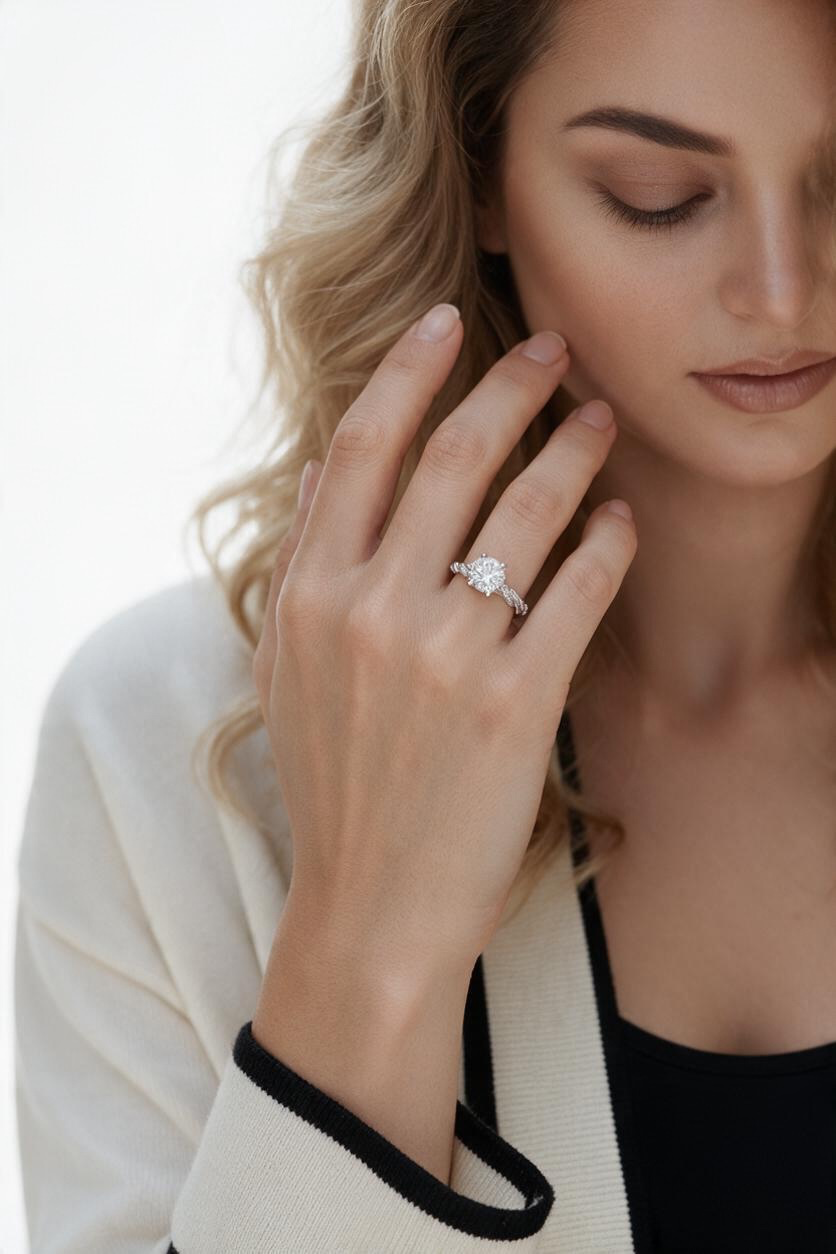 Sterling Silver, Round Solitaire, Pave Rope Band Ring
BRIDAL JEWELRY
