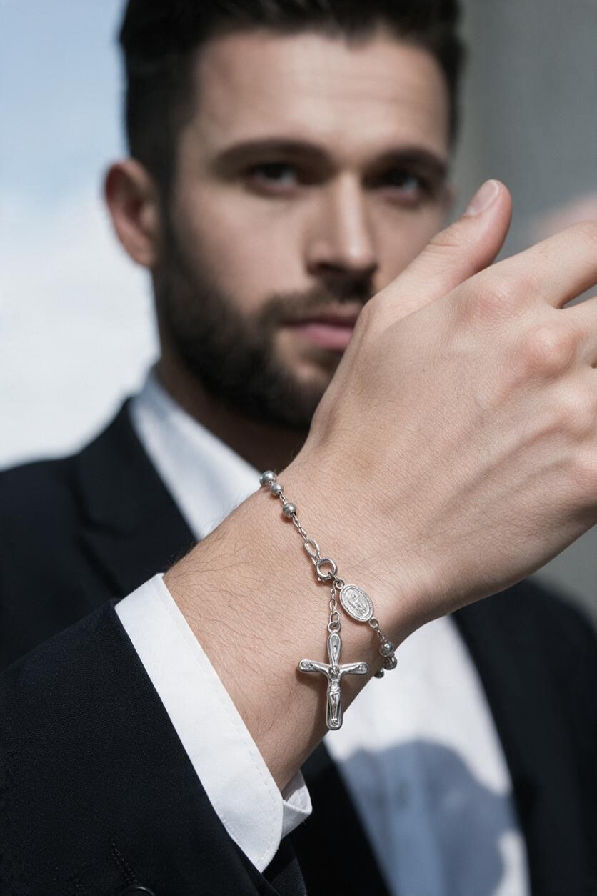 Sterling Silver Beaded Rosary Bracelet
