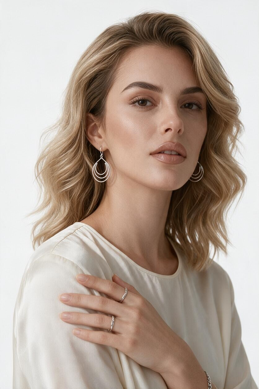 Sterling Silver, Triple Pearshaped Dangle Earrings