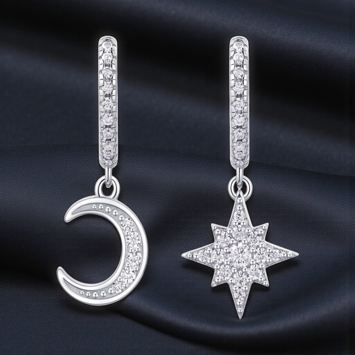 925 Sterling Silver Moon Star Moisannite Drop Earrings