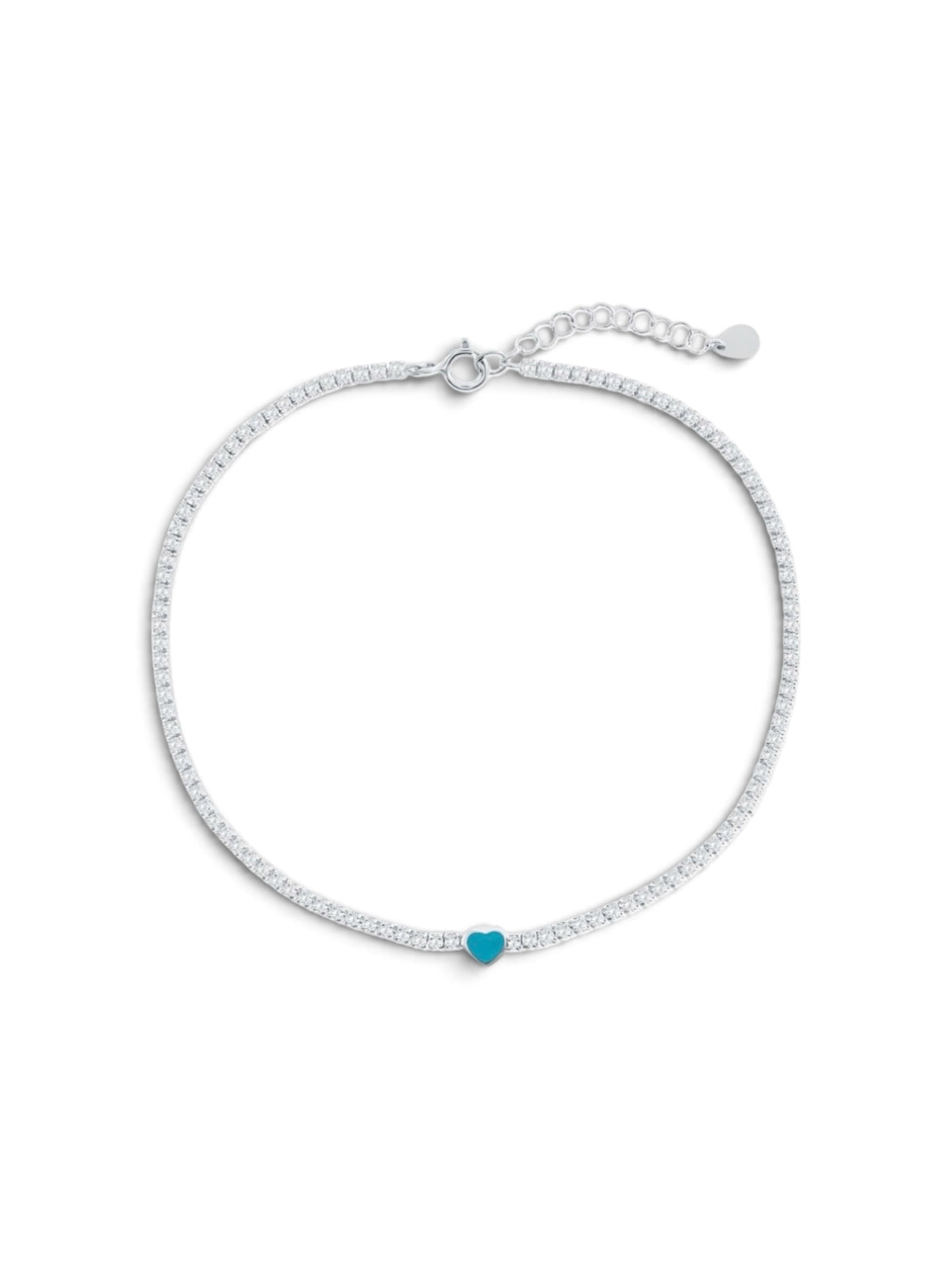 Sterling Silver Enamel Heart Tennis Anklet Turquoise