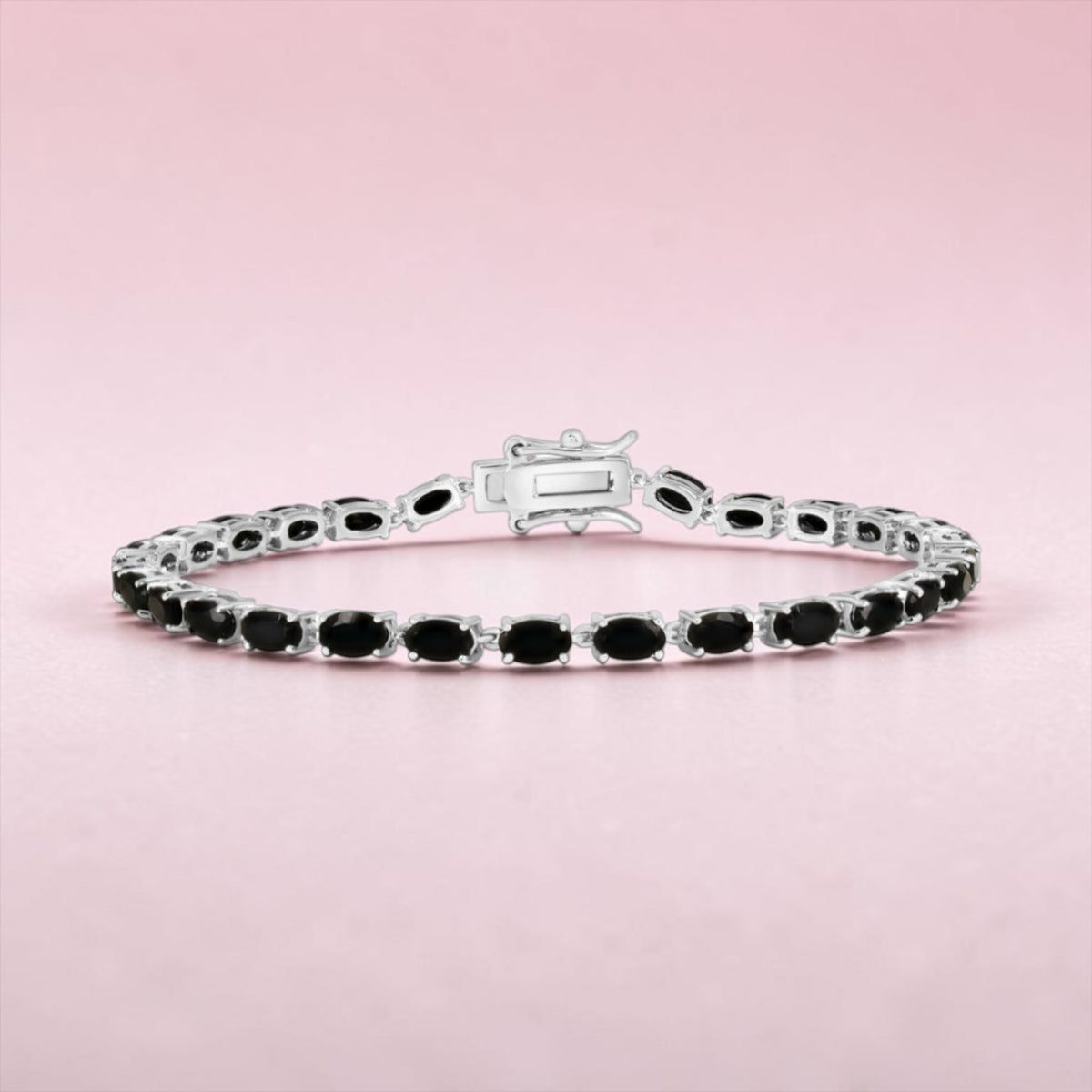 Sterling Silver Oval 5.40cttw Gem Tennis Bracelet Onyx