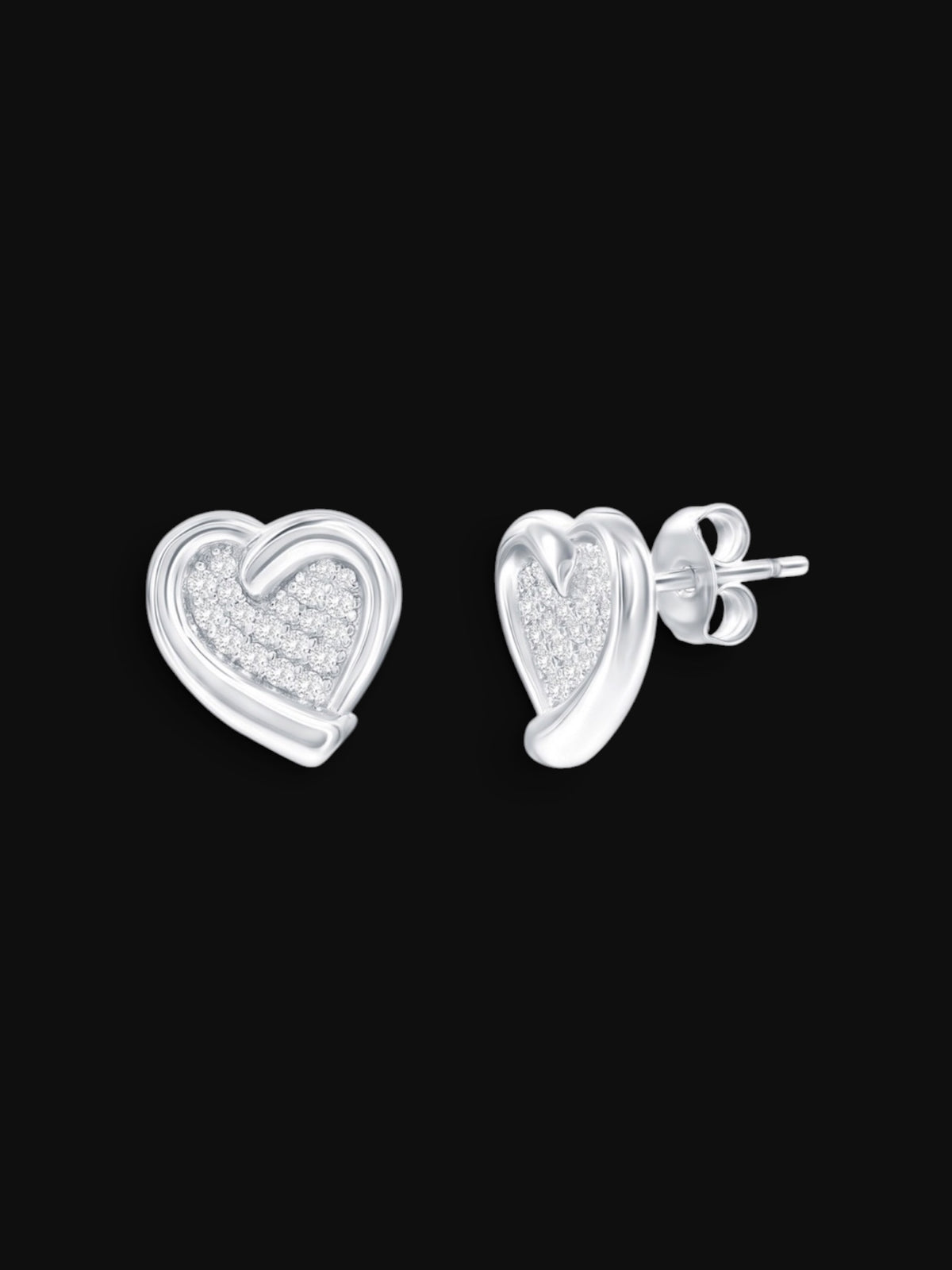 Sterling Silver, Heart CZ Studs