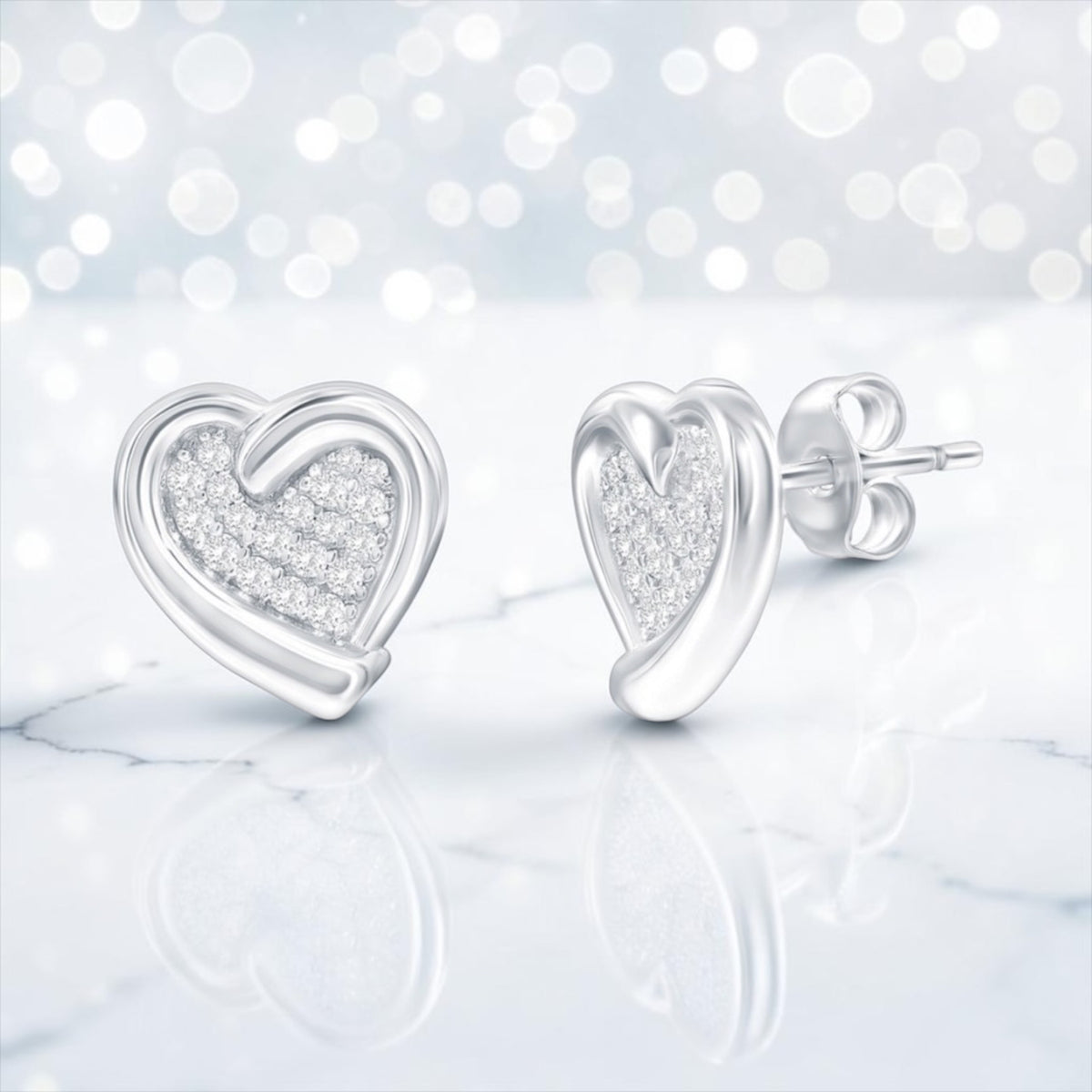 Sterling Silver, Heart CZ Studs