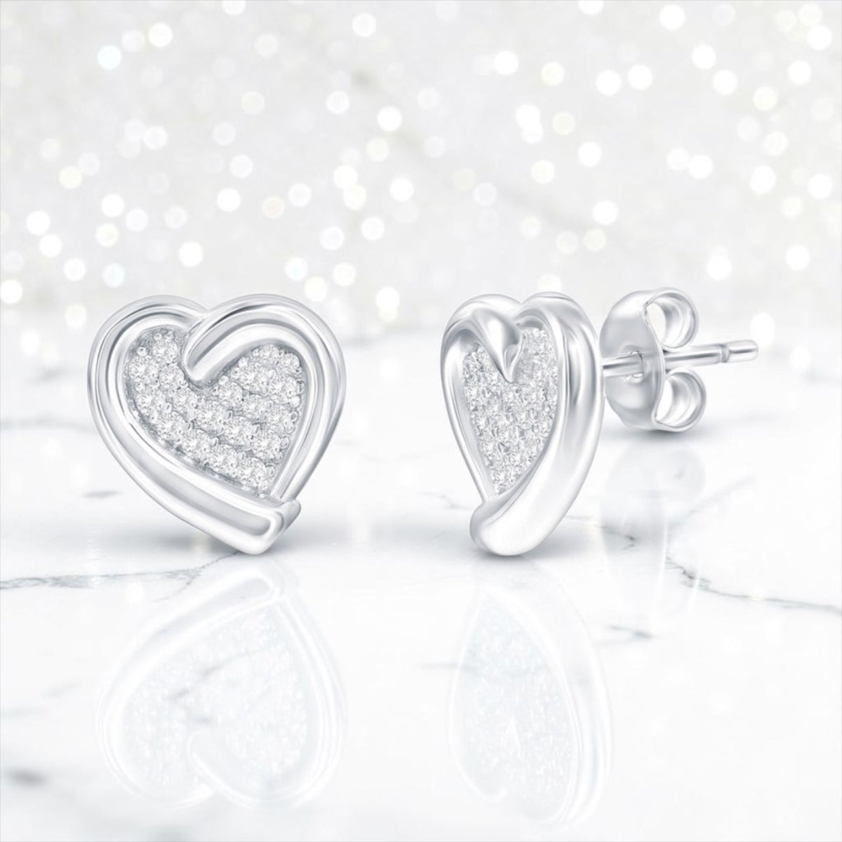 Sterling Silver, Heart CZ Studs