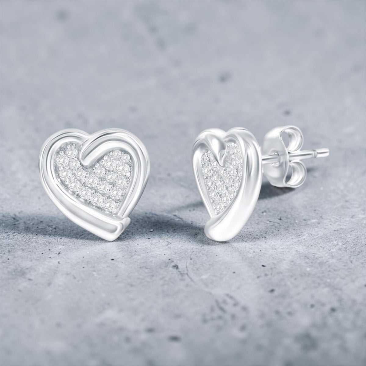 Sterling Silver, Heart CZ Studs