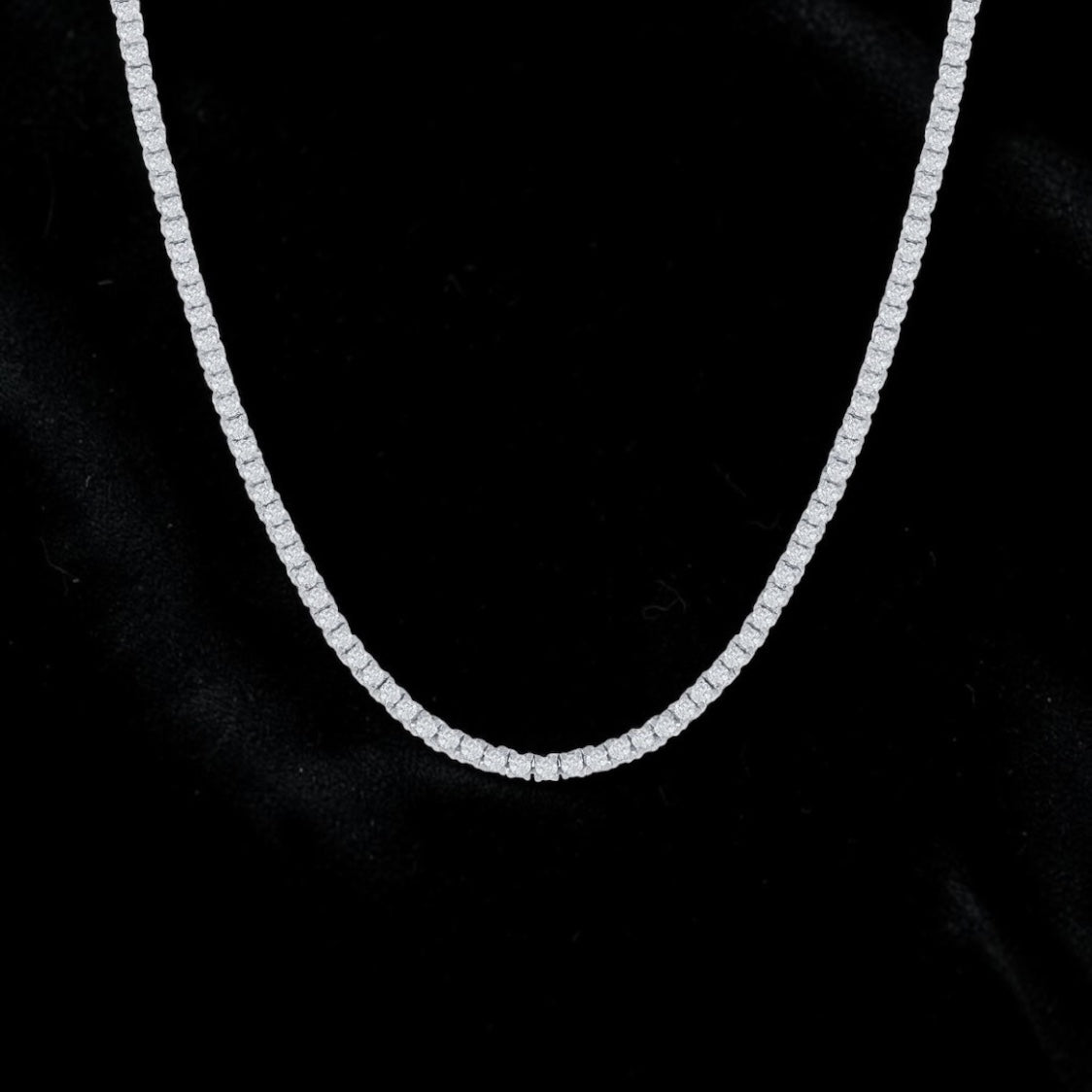 Sterling Silver, 3mm Round 12.39ctw, Moissanite Tennis Necklace 18”