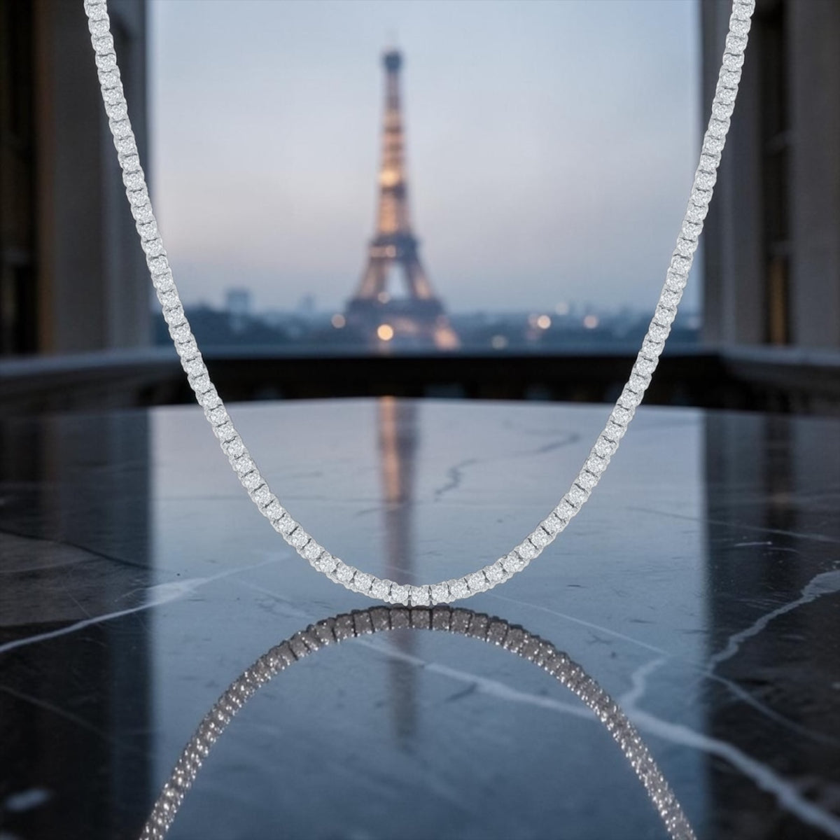 Sterling Silver 2mm Cubic Crytalline Tennis Necklace