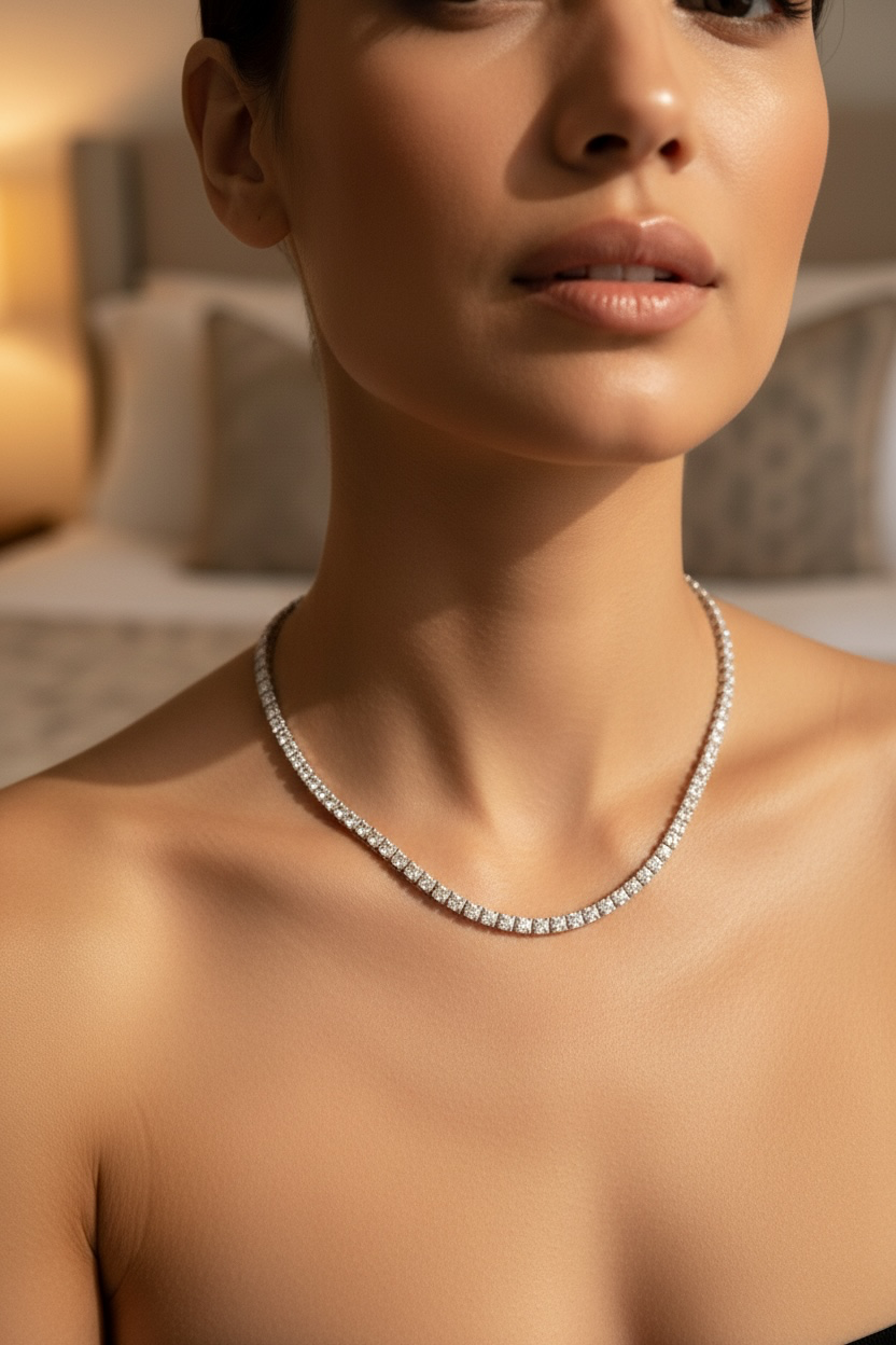 Sterling Silver 2mm Cubic Crytalline Tennis Necklace