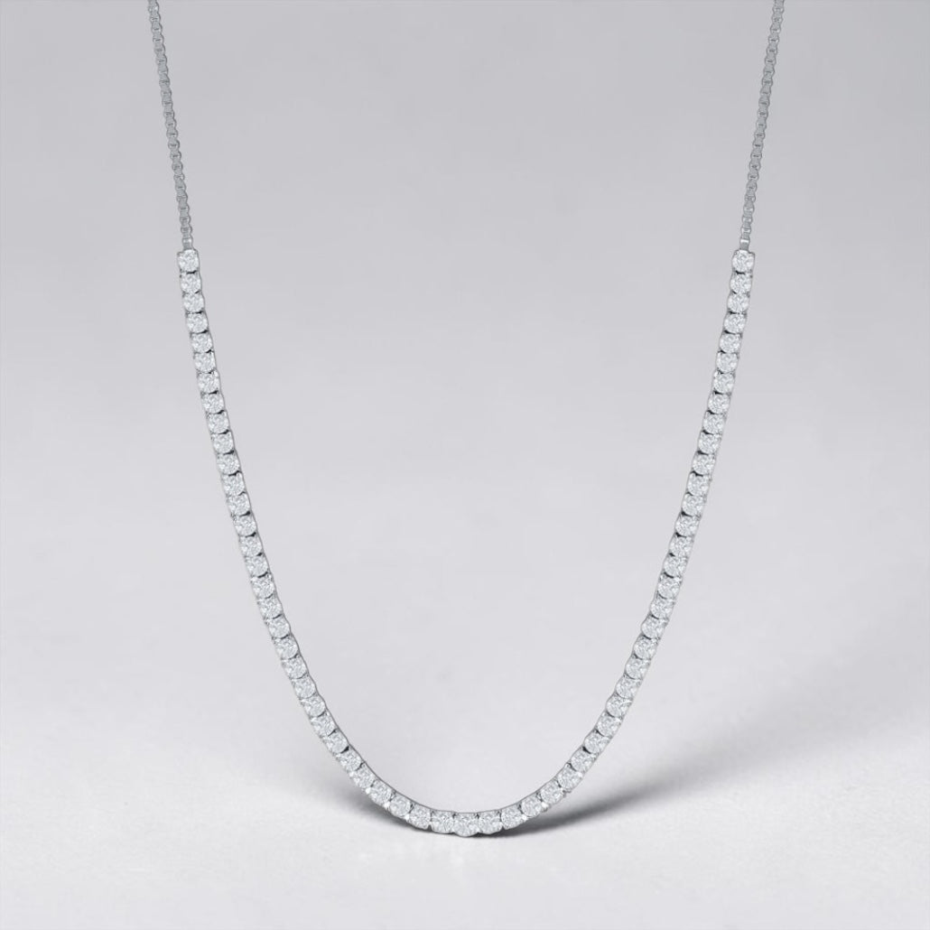 Sterling Silver 3mm Crystalline Tennis Adjustable Necklace