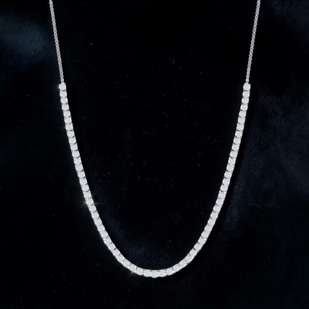 Sterling Silver 3mm Crystalline Tennis Adjustable Necklace