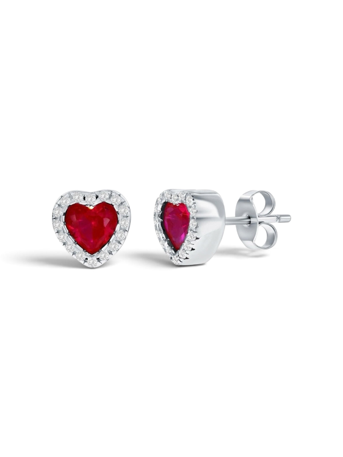 Sterling Silver Crystalline Heart Stud Earrings - Ruby