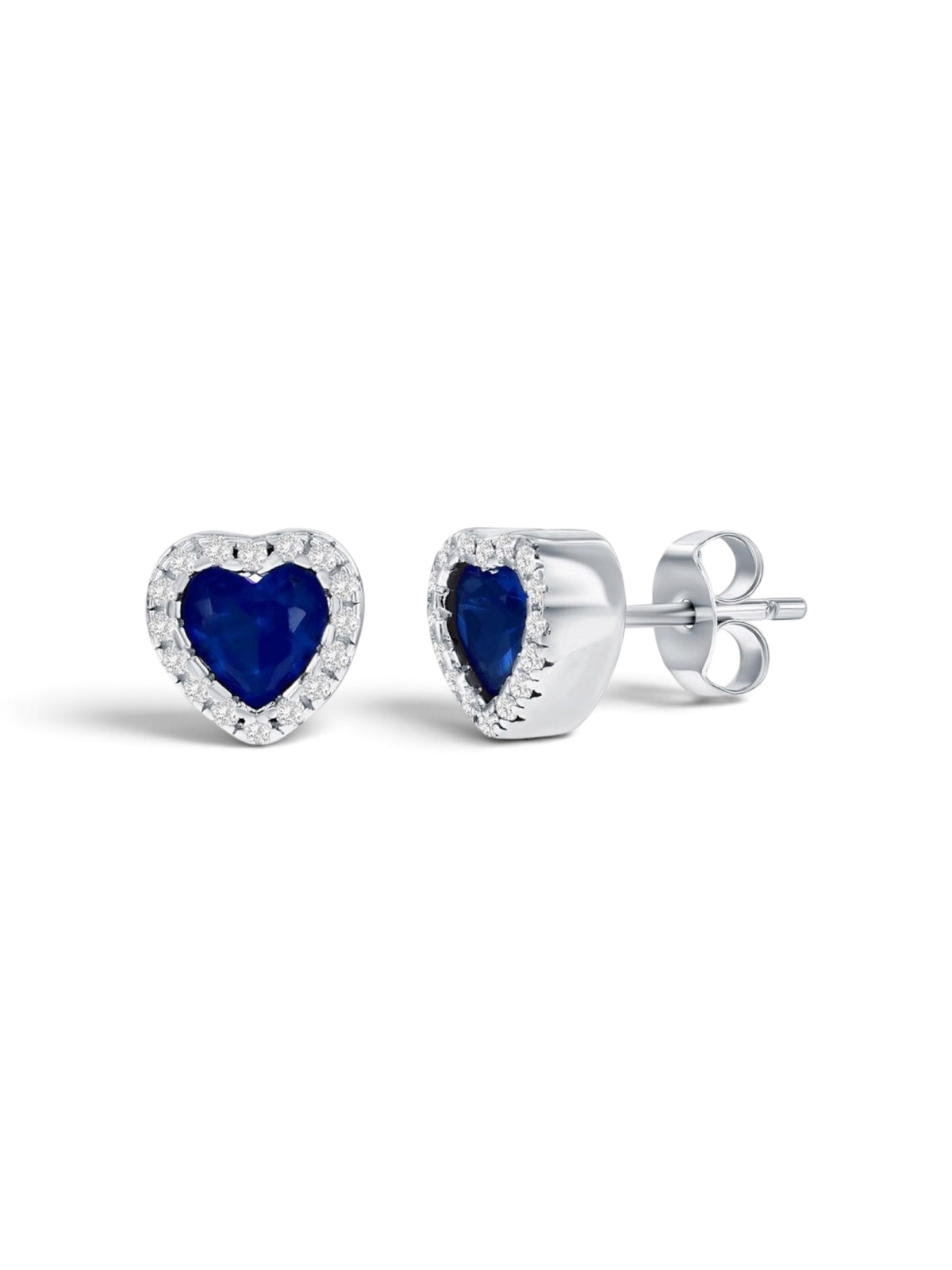 Sterling Silver Crystalline Heart Stud Earrings - Sapphire