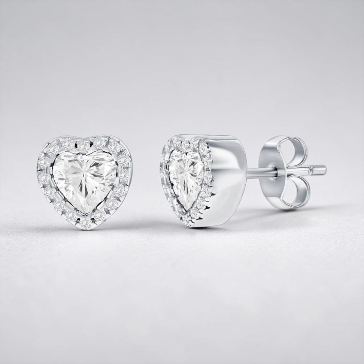 Gorgeous Sterling Silver, Crystal Heart Stud Earrings